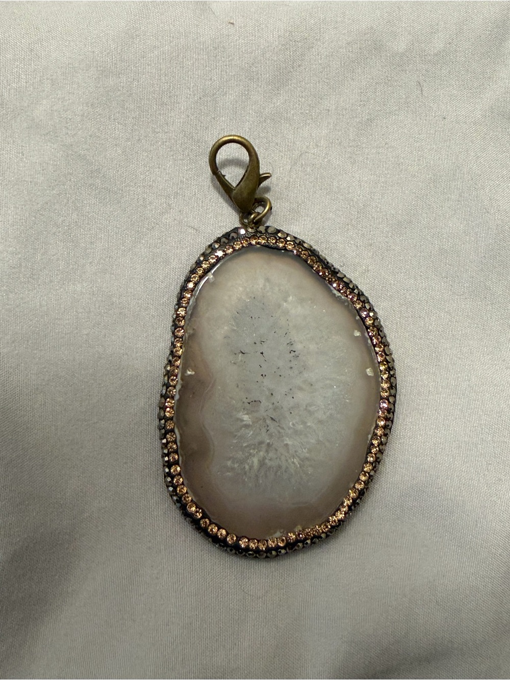 Natural Agate Druzy Slice Purse Charm Pendant Rhinestone Trim Boho Glam